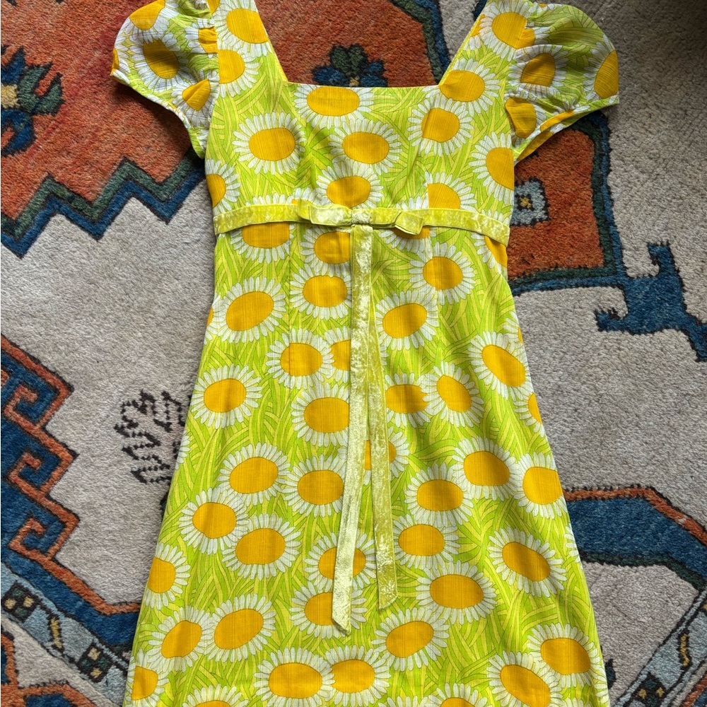 Vintage Retro flower power sun Dress with velvet ribbon